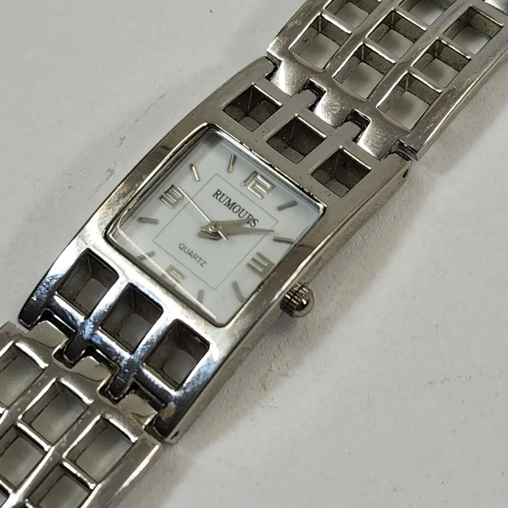 Rumours Watch Women's 28820 Silver Tone Rectangle Quartz Geometric Bracelet VTG